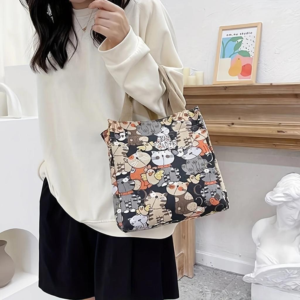 Portable mommy bag, cute cartoon kitten, carry miscellaneous items with you, retro and fashionable outdoor handbag