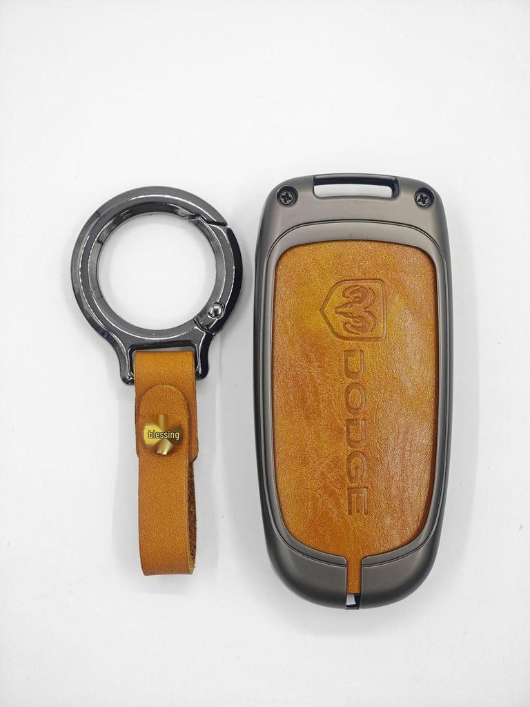 Θήκη Κλειδιού Dodge: Μεταλλικό Προστατευτικό Κέλυφος & Τσάντα από Γνήσιο Δέρμα για Journey, Caliber, Avenger
