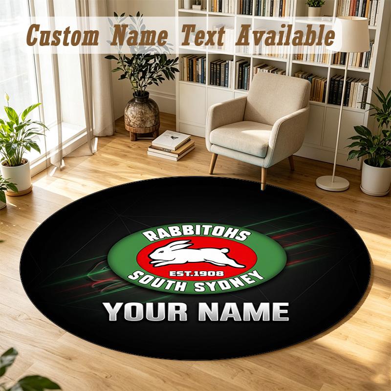 Round Rug Custom NameSouth Sydney Rabbitohs Pattern Non Slip Carpet Home Floor Decor