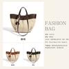 Bag Women's Contrast Color Retro Soft Leather Linen Large Capacity Tote Bag Portable Shoulder Underarm Bag