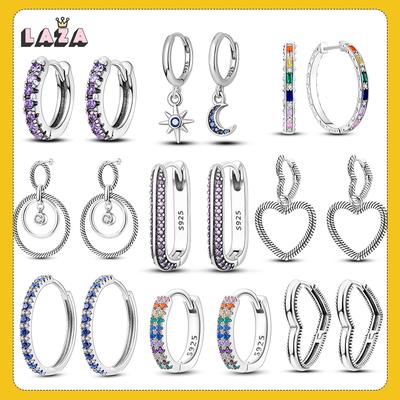 New S925 Silver Heart CZ Cubic Zircon Hoop Earrings Fit Original Earring Charms Jewelry Gift For Women Fine Earring Diy Making