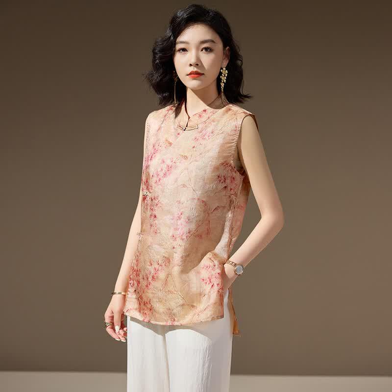Hangyige Women's New Chinese Style Printed Blouse with Frog Buttons