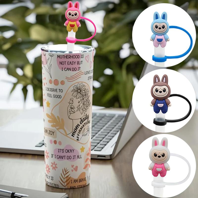 1PC Doll Straw Cap 8-10mm Bottle Accessories Cute Silicone Reusable Straw Cover Dustproof