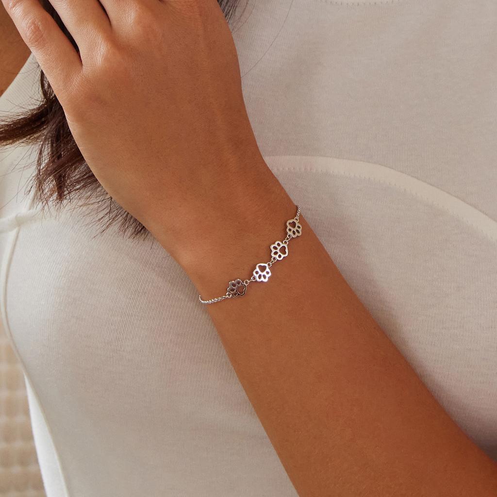 WOSTU Fashion 925 Silver Paw Trail Dog Animal Chain & Link Bracelets For Women Cute Jewelry Lucky Best Gift CQB096