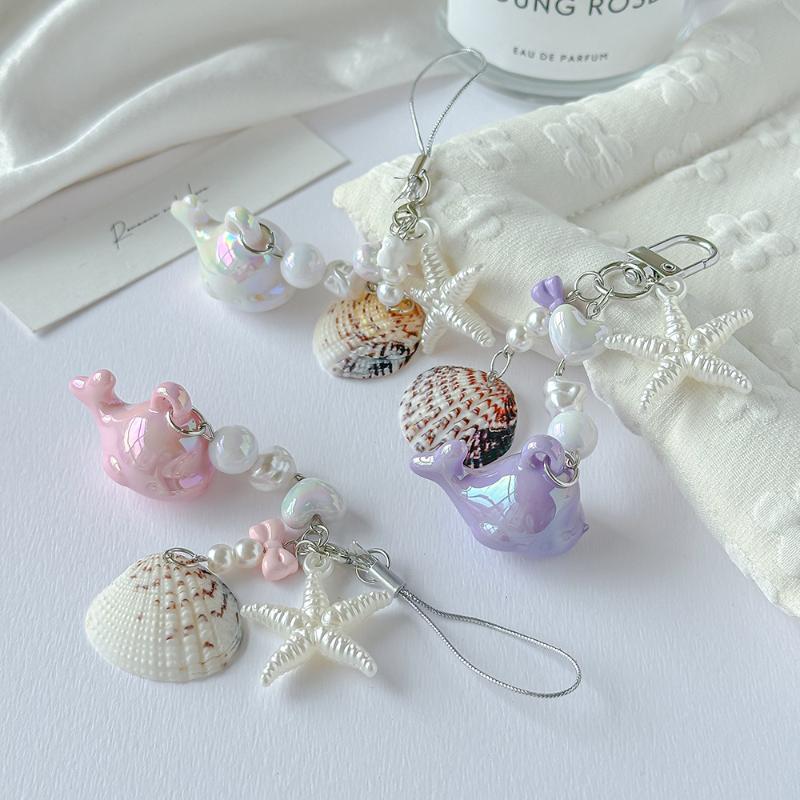 Y2K Cute Whale Shell Starfish Lanyard Phone Charms Ins Style Beaded Keychain Mobile Phone Camera Charms For Girl Gifts