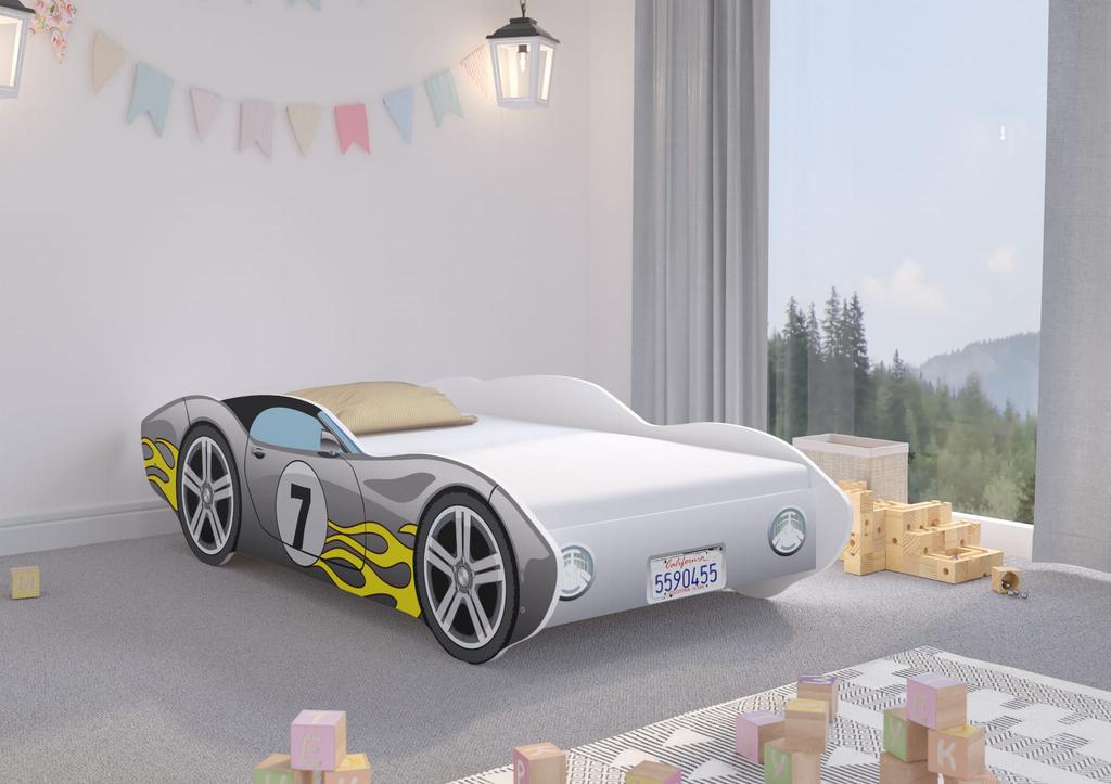 Children's Bed Car CORVETTA 140x70 GRAY with Flame