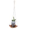 Pflanzenhänger PU-Leder Quadratische Basis Baumwollseil Blumentopf Sukkulenten Hängehalter Gartendeko Braun 20cm