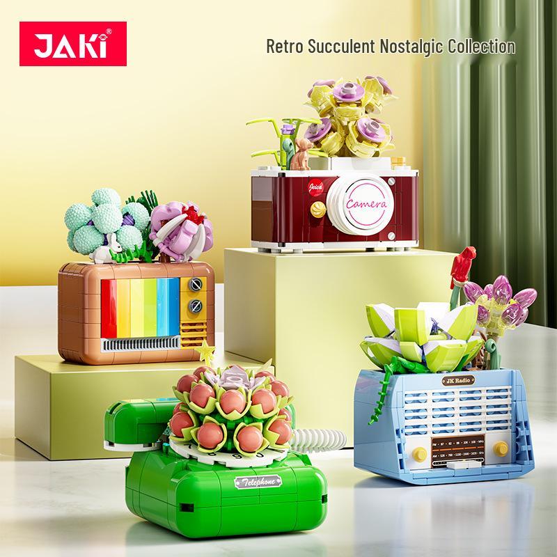 Jiaqi Retro TV Assembled Succulent Building Blocks Model JK2715