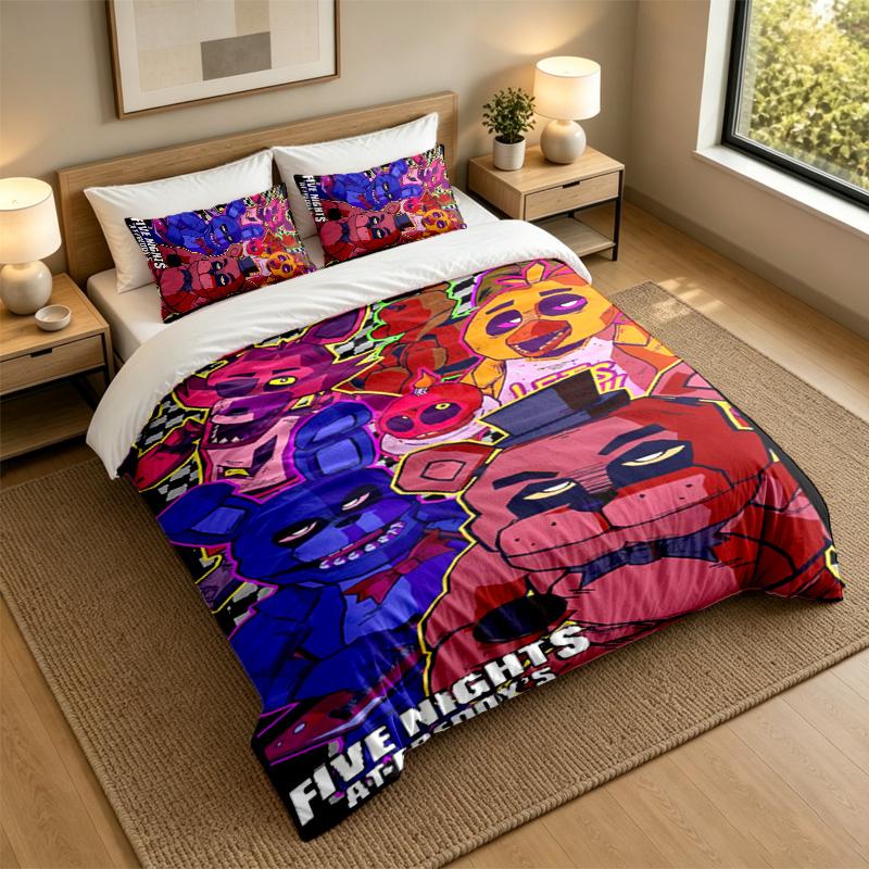 Miękka pościel z motywem Five Nights at Freddy’s, 1 poszewka na kołdrę plus 2 poszewki na poduszki, stylowa sypialnia, tekstylia domowe