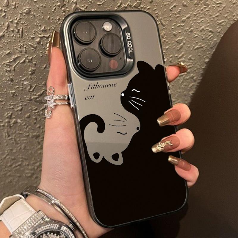 Cute Cartoon Black Cat Phone Case for Samsung A55 Case Galaxy S24 Ultra S21 S23 FE S22 Plus A14 A34 A15 A35 A54 5g Plating Cover
