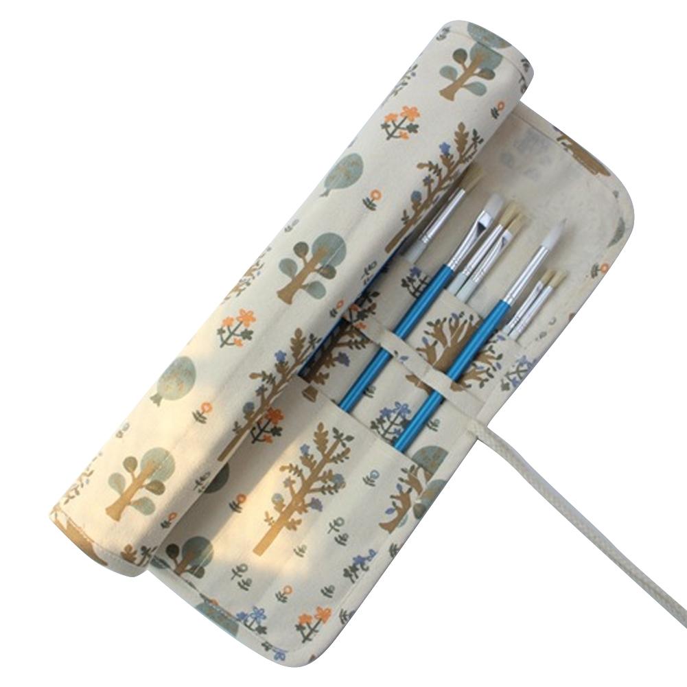 Pencil Roll Canvas 20 Holes Large Capacity Painting Brush Storage Bag Art Supplies