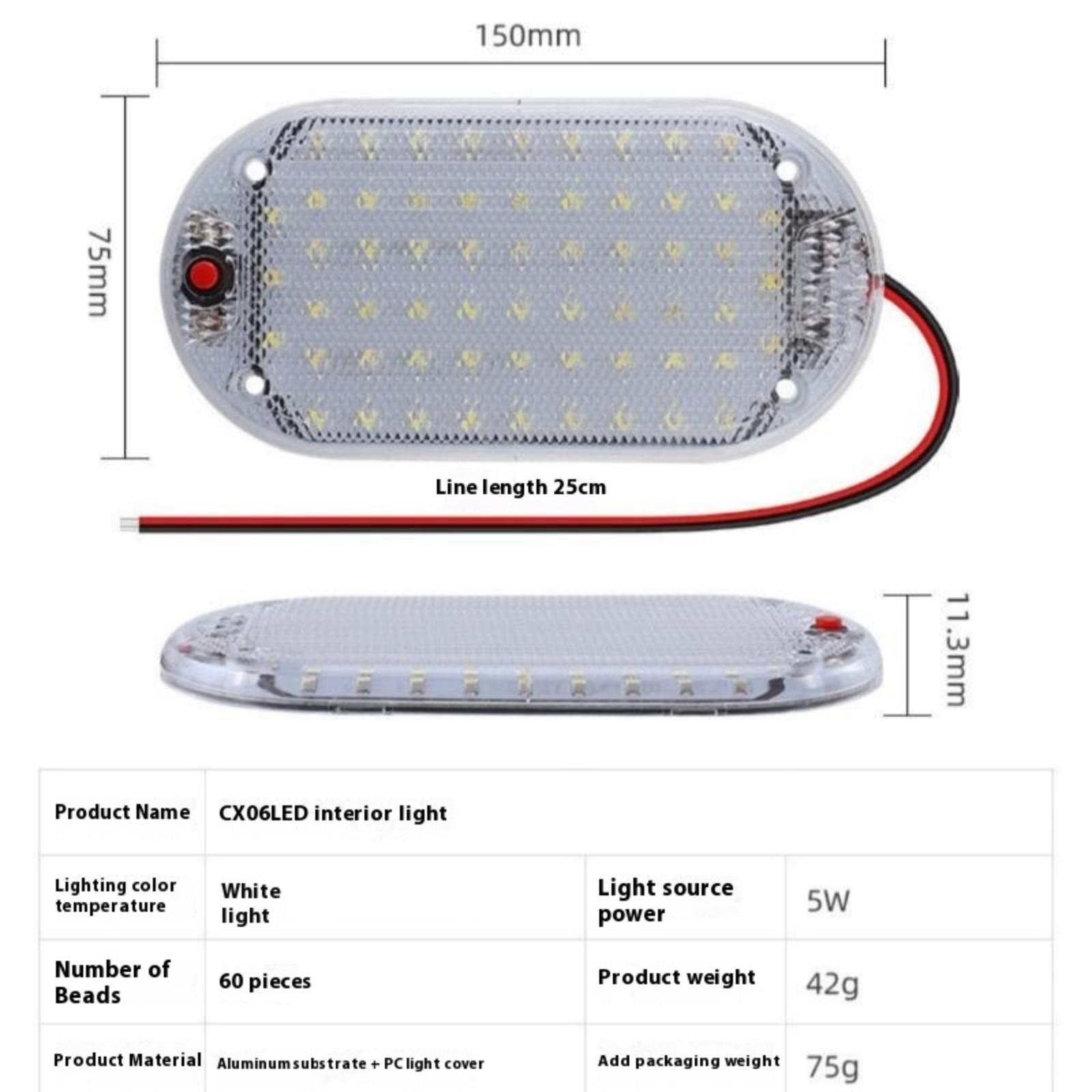 

12V-80V Car Interior Led Light Bar White Light Tube For Van Lorry Truck Rv Camper Boat Indoor Car Ceiling Lights