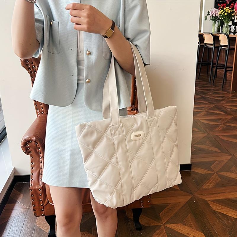 Nylon Quilted Tote Bag for Women Large Capacity, Versatile Shoulder Bag Durable Polyester Lined for Work, Shopping