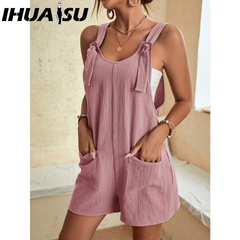 IHUASU Damenmode, lässig, einfarbig, bedruckt, Sommer, Frühling, ärmellos, Hosenträger, Hosen, Overalls und Strampler
