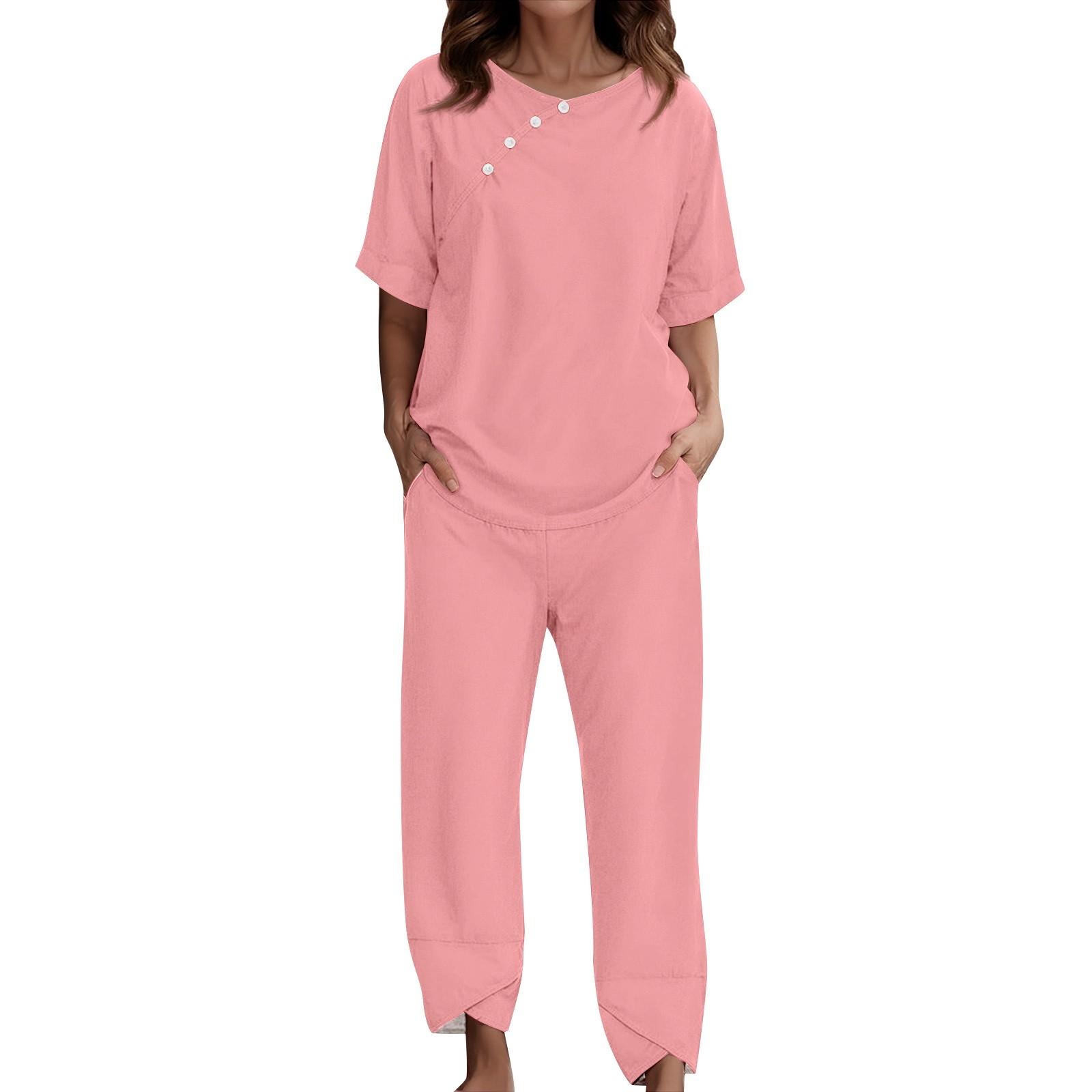 

Женский костюм для отдыха, пижама, свободные брюки с короткими рукавами, домашняя одежда из двух предметов XXXL розовый