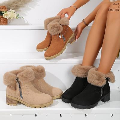 Damen Schuhe Heißer Verkauf Kurzer Plüsch Damenstiefel Mode Seitenreißverschluss Alltagsstiefel Damen Neu Runde Zehenpartie Mid-Calf Schuhe Weiblich