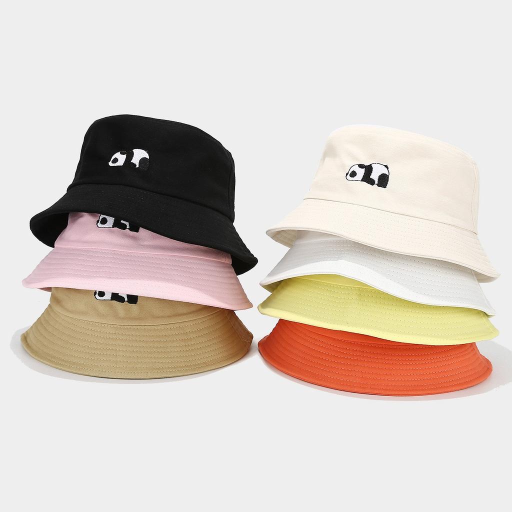 Cute red panda embroidered bucket hat women's fashion outdoor four seasons versatile summer ins sun hat