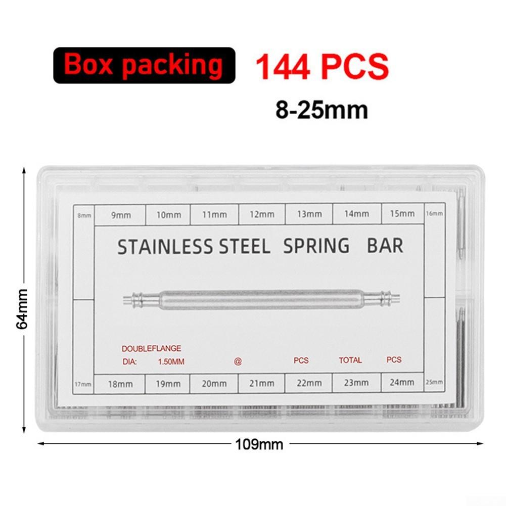 Kit de pinos de pulseira de relógio de aço inoxidável, barras de mola, conjunto de ferramentas de reparo, 144 peças