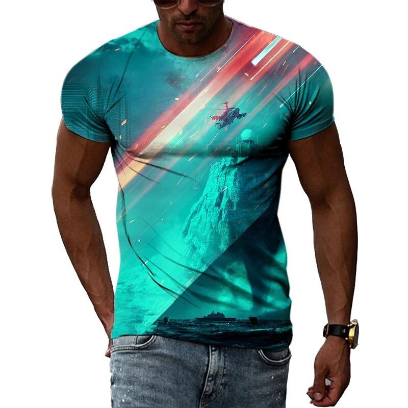 Fashion New Creative Cosmic Planet Graphic T Shirts Summer Men Casual Science Fiction Pattern Printed O-neck Short Sleeve Tops