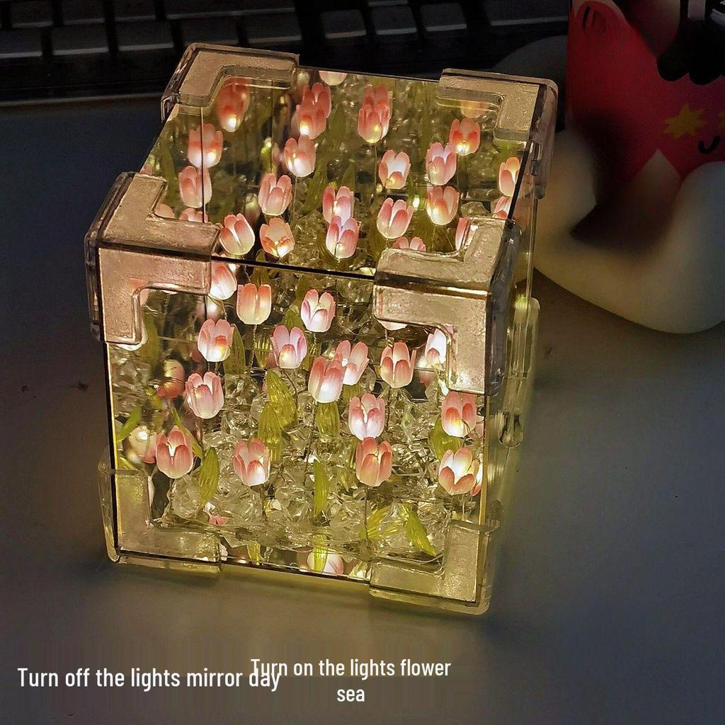 Handmade DIY Tulip Night Light 3D Magic Mirror – Perfect Birthday Gift for Couples or Friends