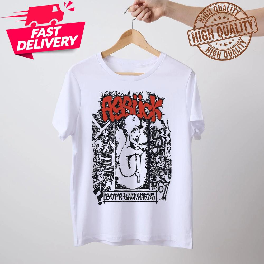 Футболка с принтом Born Backwards Assuck Band Классическая Белая Унисекс S-5XL 1J0350 Унисекс Футболка S