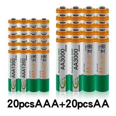 1,2 V AA 3000 mAh oplaadbare Ni-MH-batterij + AAA-batterij 1350 mAh oplaadbare batterij Ni-MH 1,2 V AAA-batterij