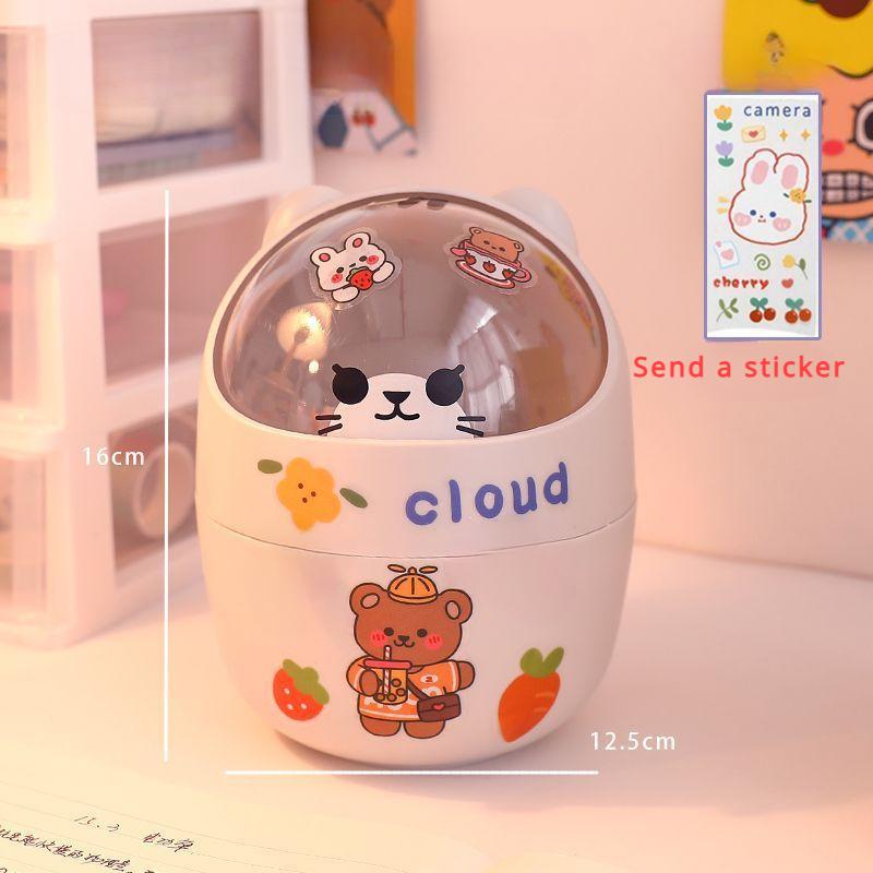 Mini Desktop Trash Can Organizer Cute Bear Multifunction Creative Cosmetic Bucket with Lid Pen Holder Kawaii Stickers Patchers