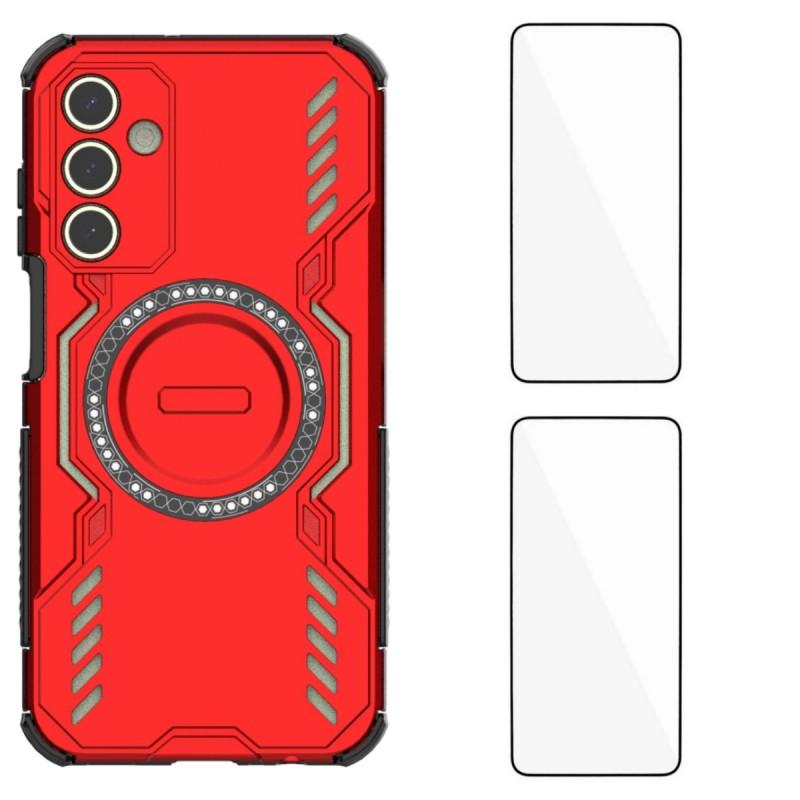 For Samsung Galaxy A15 4G/Galaxy A15 5G Magnetic Case WANLONFENG DJ Series PC TPU Phone Cover with 2Pcs Tempered Glass Film