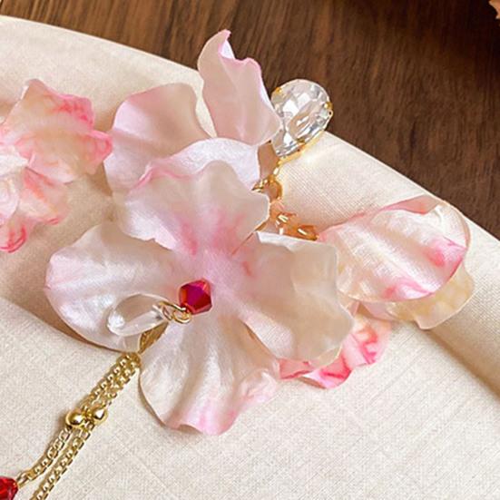 1 Pair Drop Earrings Bright Color Fabric Flower Rhinestones Tassel Long Earrings Holiday Statement Earrings