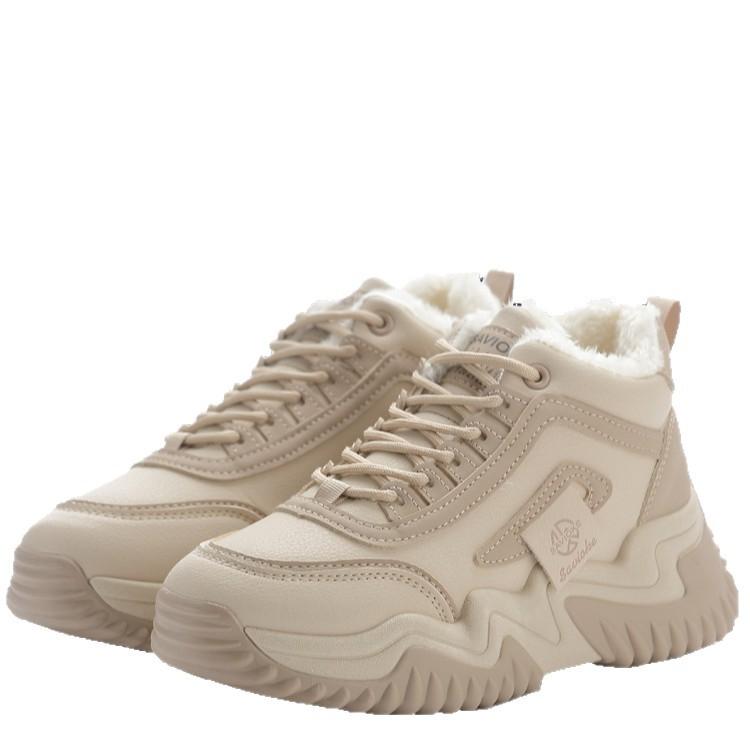 Winter Warm Fleece Sneakers Platform Dad Shoes High Top Single Shoes Board Shoes