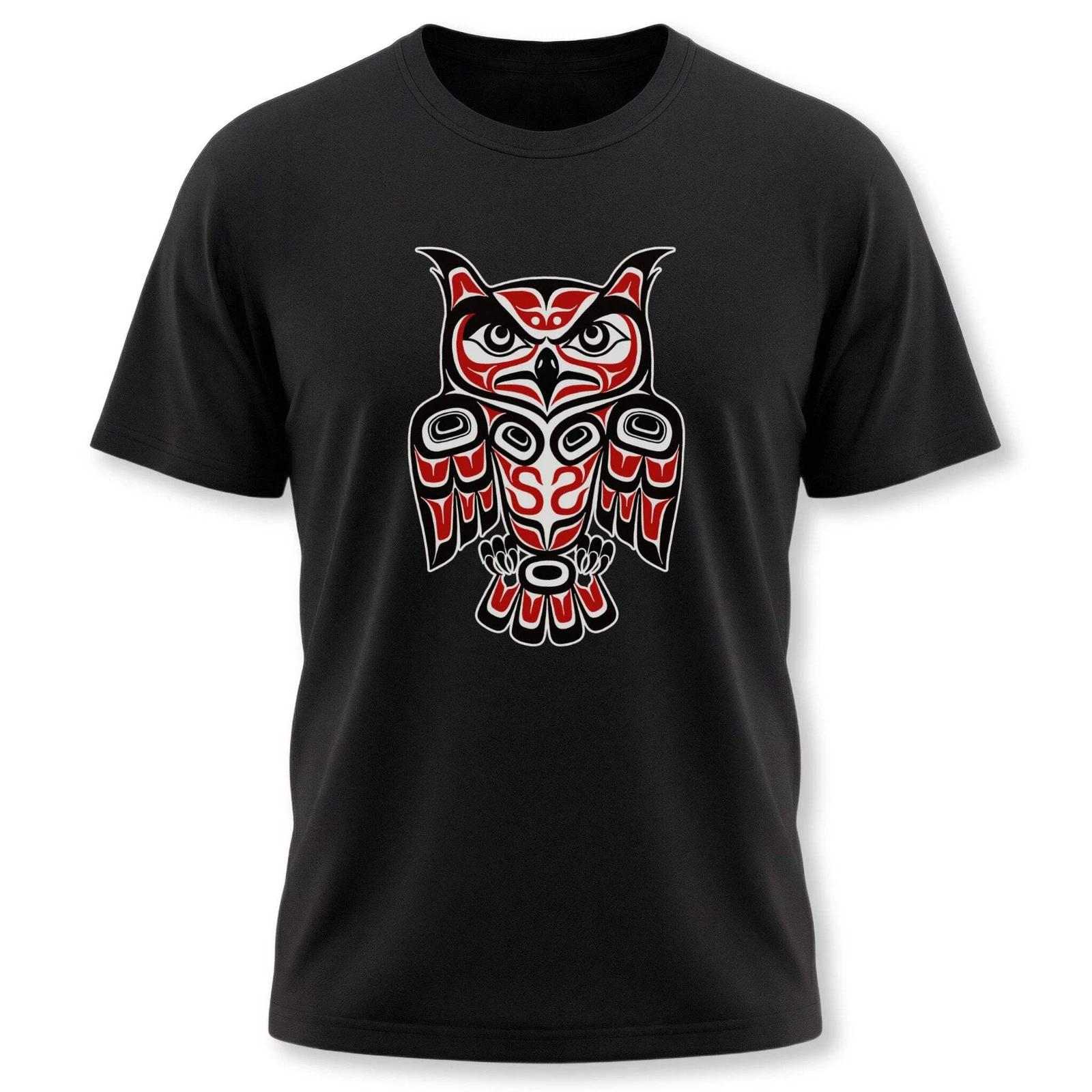 Red Black Owl T-Shirt | Pacific Northwest Indigenous Art Formline Design Tee S