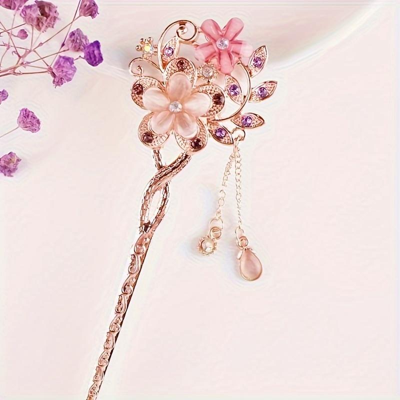 Women's Vintage Cat's Eye Stone Twin Flower Hairpin, Classical Hair Stick, Updo Accessory, Ethnic Style Headpiece, Cat's Eye