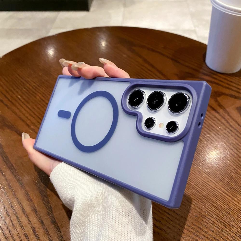 Luxury Matte Shockproof Clear Case for Samsung Galaxy S24 S23 S22 S21 Plus Ultra For Magsafe Wireless Charge Magnetic Cover