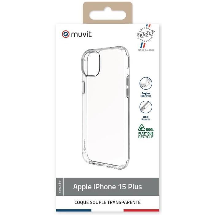 Coque et étui téléphone mobile - muvit - iphone 15 plus - transparent - anti-rayures - semi-rigide