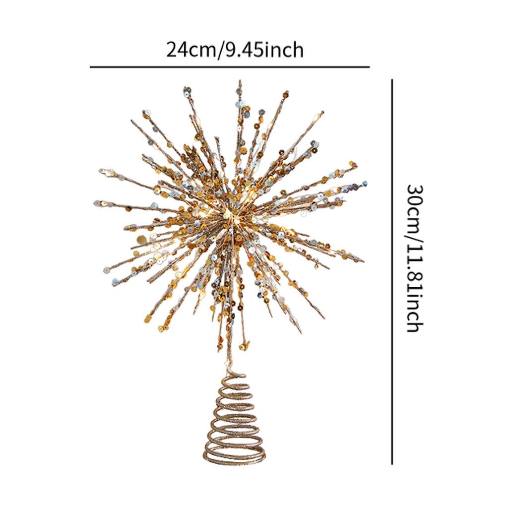 Christmas Tree Topper Exploding Star Ornament Party Props Friend Gifts Lighted Xmas Tree Decoration Glitter Starburst Treetop