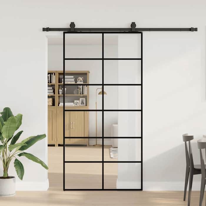 VidaXL Sliding Door Hardware Kit Black 102x205cm ESG Glass, Interior Door, Interior Barn Door, Door 3375852