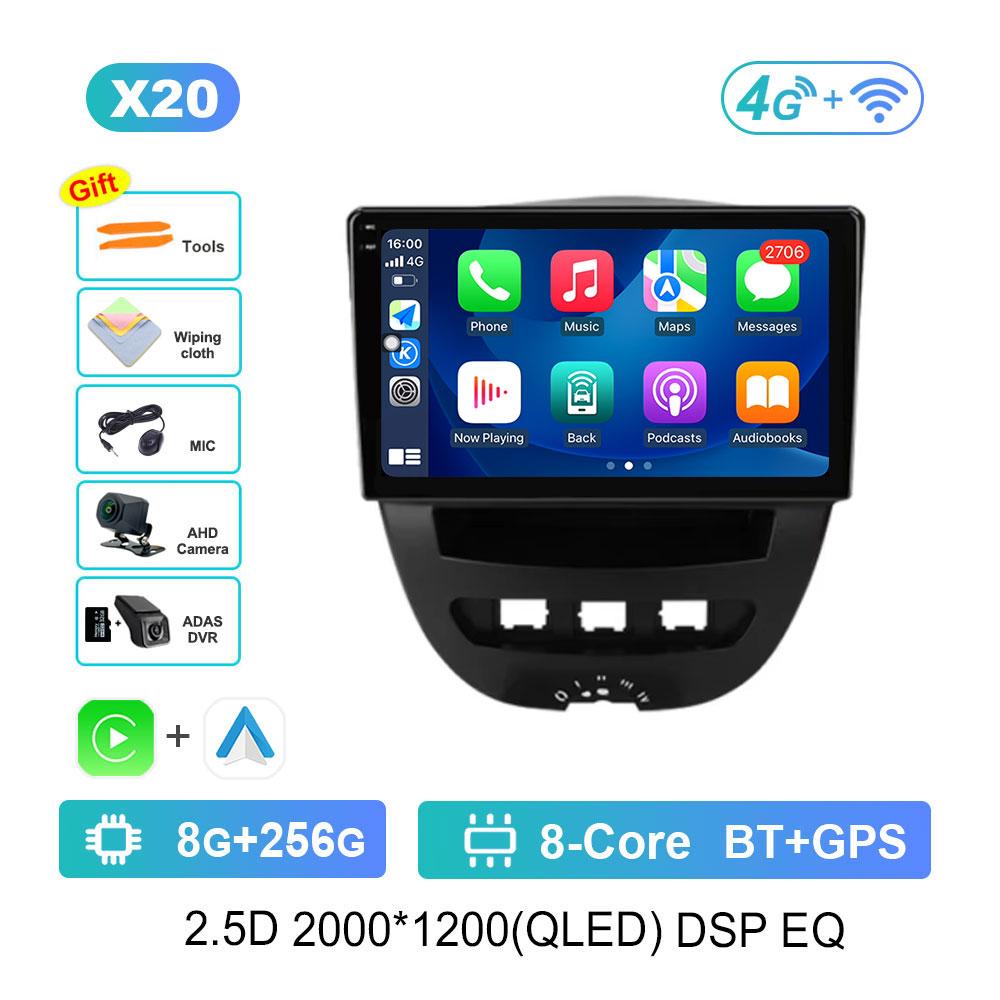 For Peugeot 107 For Toyota Aygo For Citroen C1 2005 - 2014 Android 14 GPS Car Video Multimedia Player BT WiFi HD Touch Screen 4G