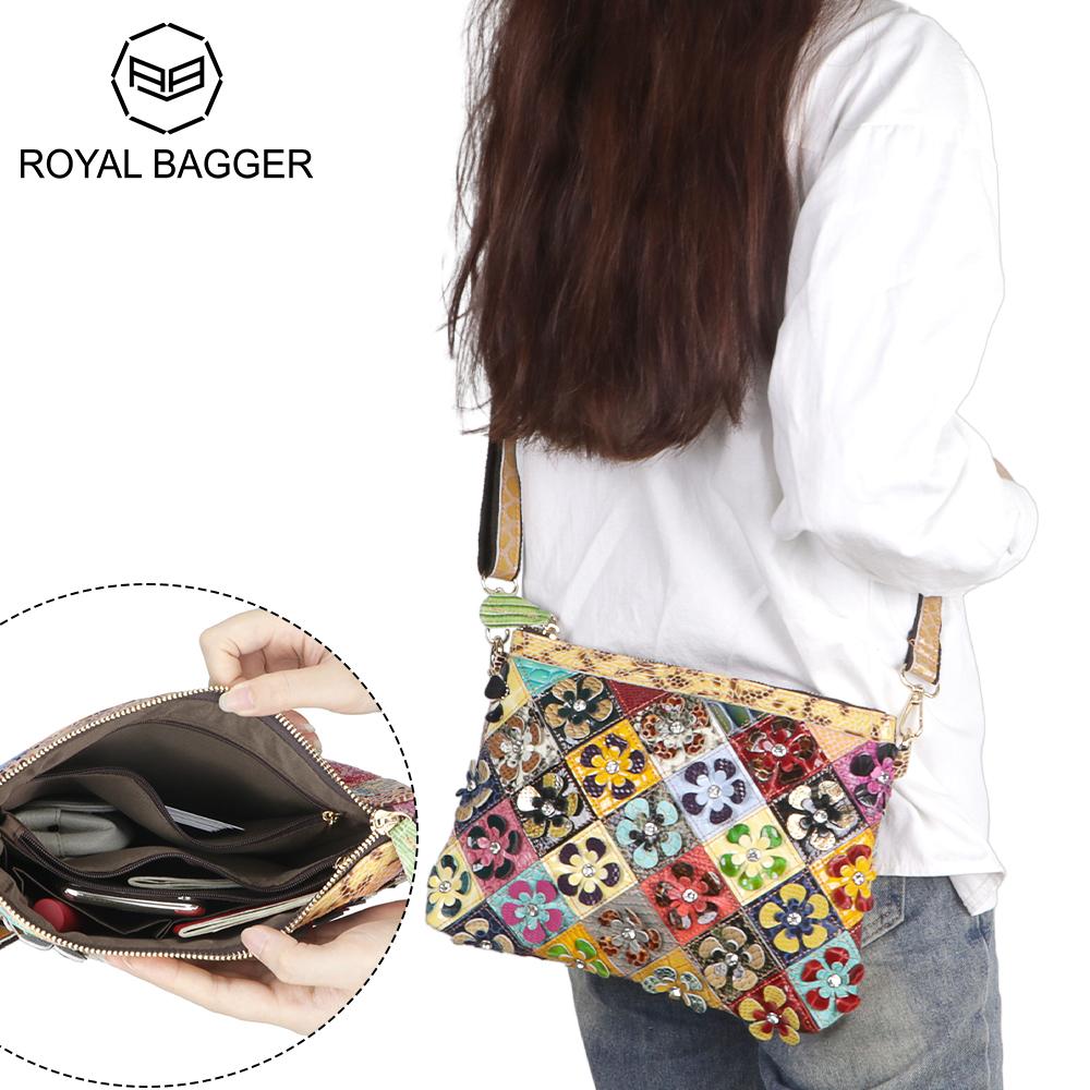

Сумки через плечо Royal Bagger с цветочным принтом, сумка через плечо в клетку с цветными блоками, женская сумка-саквояж из натуральной кожи 1778