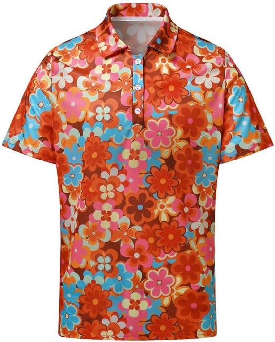 Retro Memphis Geometric Print Short-sleeve Polo, Trendy Casual Wear.