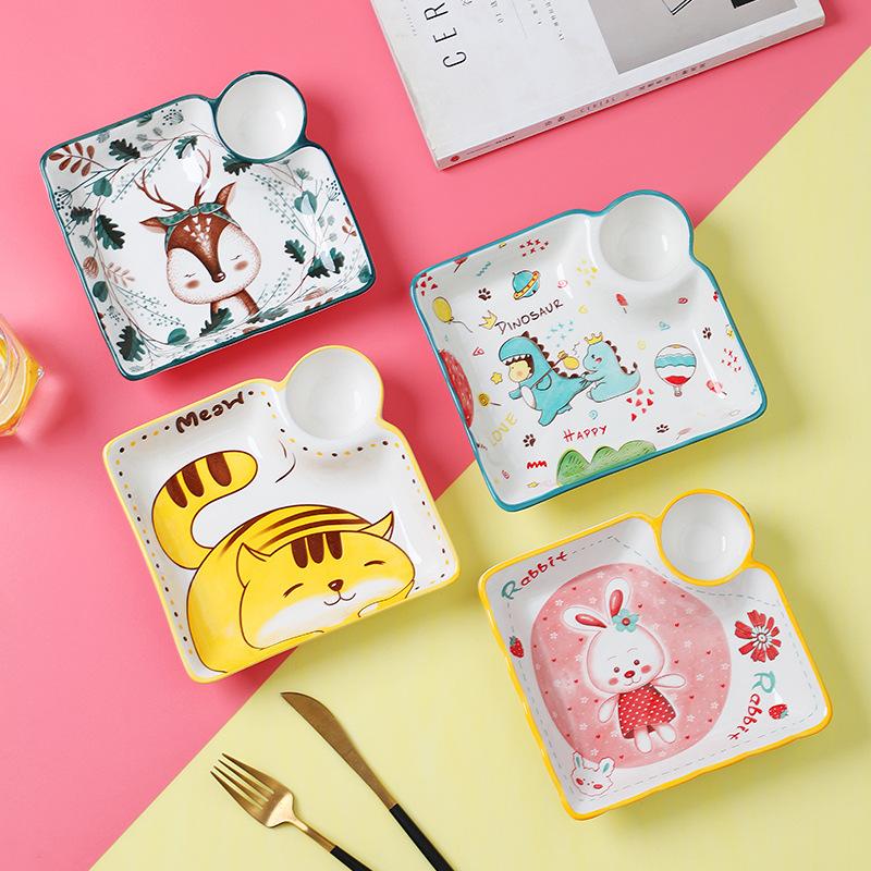 Cartoon Ceramic Dumpling Plate Sushi Plate Vinegar Dish Dumpling Plate Compartmented Dinner Plate Tableware Bowls and Dishes