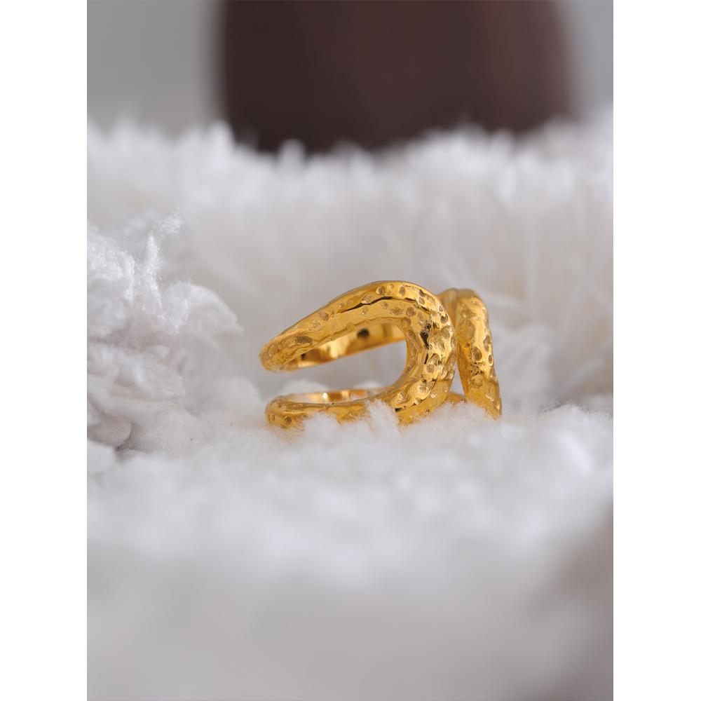 Eetit Distinctive Stainless Steel Metal Hammer Hollow Daily Gold Color Ring 18K PVD Plated Geometric Unusual Jewelry Accessories