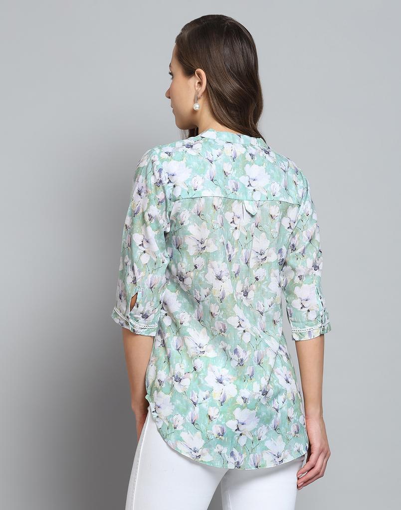 Monte Carlo Womens Printed Green Round Neck 3/4 Sleeve Top