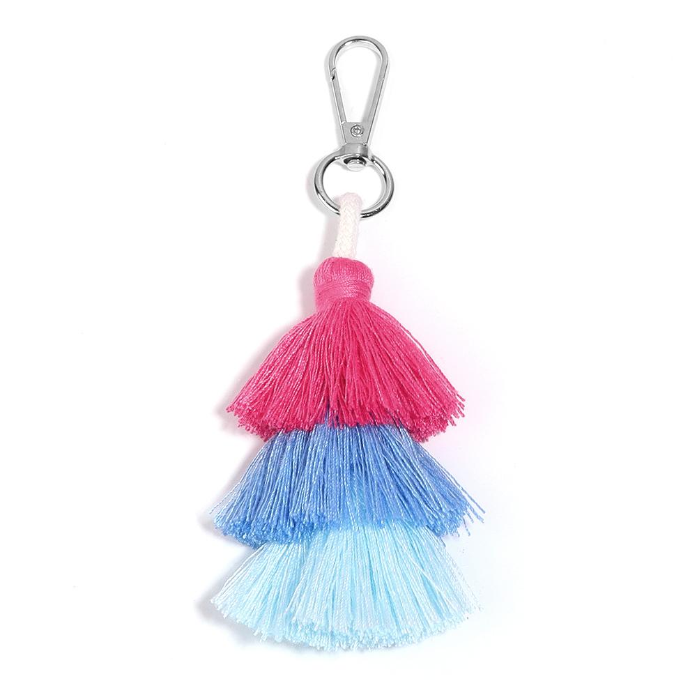 1pc Colorful 3-Layer Tassels Keychains Bohemian Simple Key Rings For DIY Handmade Key Chains Keyrings Handbag Decor Accessories