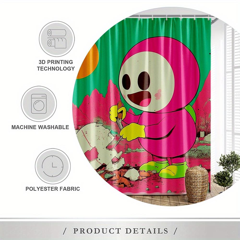 Playful Cartoon Character Print Waterproof Shower Curtain For Bathroom, Fun Urban Design High-End Toilet Partition Curtain