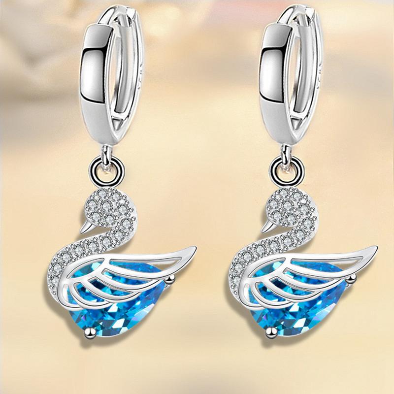 925 Stamp Silver Plated Women Drop Earrings Cute Goose Drop Pendant Multicolor Zircon Earring For Women Girl Jewelry