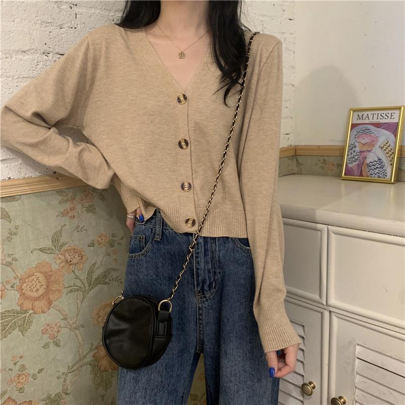 Autumn thin coat women's new versatile cardigan V-neck knitted sweater short casual outer fit