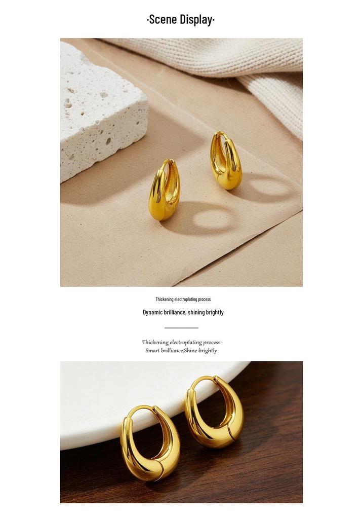 High-End Oval Hoop Earrings: European & American Style Water Drop Design for Women - Elegant, Simple Ear Ornaments