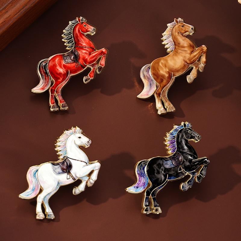 1/4Pcs Cute Cartoon Pony Metal Brooches Zodiac Horse Badge Pins Clothing Backpack Accessories For Women Men Year Gift
