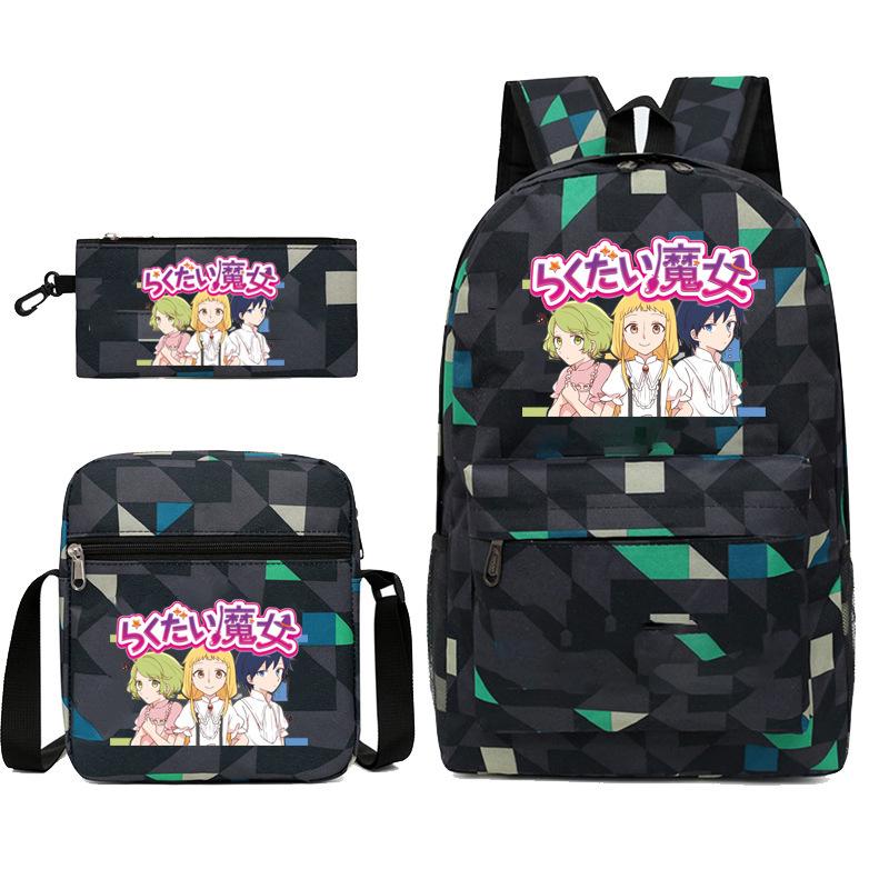 Large Capacity Schoolbag with Shoulder Strap; Student Three-piece Pencil Case Set