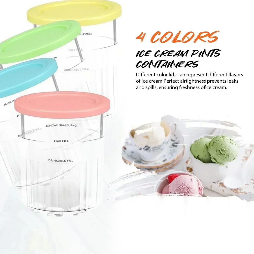 4Piece Sets Creative Ice Cream PC Cup Creami Ice Cream Storage Containers With Lids and Scoop Apply To Ninja Creami NC500 NC501